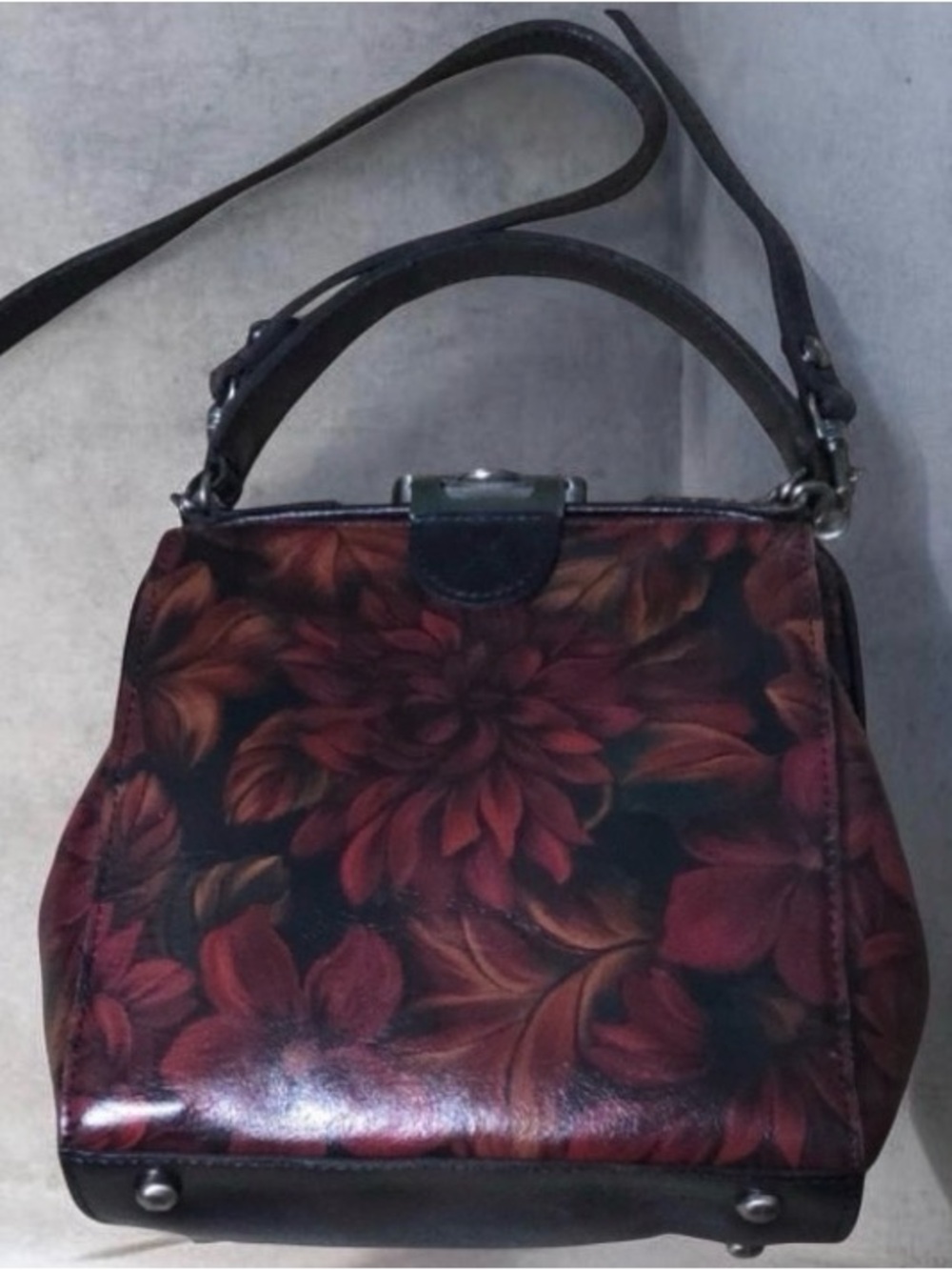 Patricia Nash Red Floral Leather Shoulder Bag